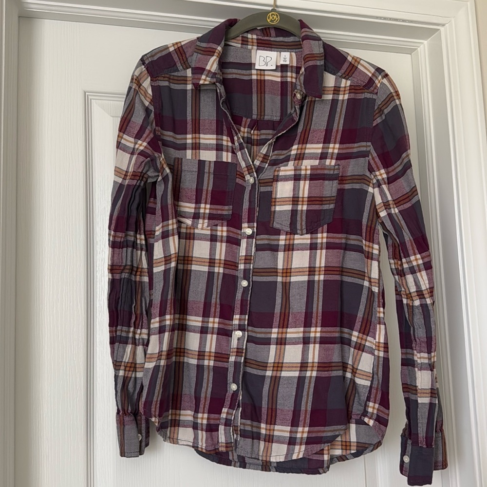 BP purple plaid long sleeve button down shirt